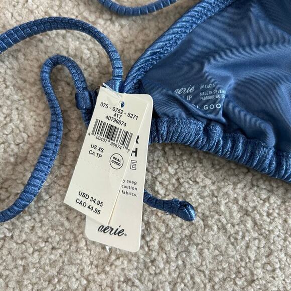 NWT Aerie Shine Rib String Triangle Bikini Top Marble Blue Beach Swim Surf - Picture 5 of 5